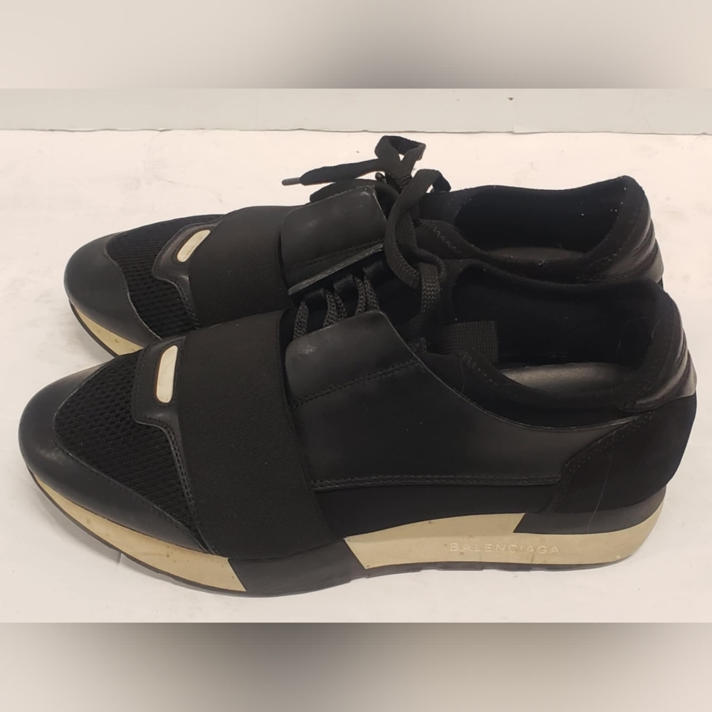 Balenciaga Race Runner Black Leather/Mesh Lace Up Low Top Sneakers Women Size 38
